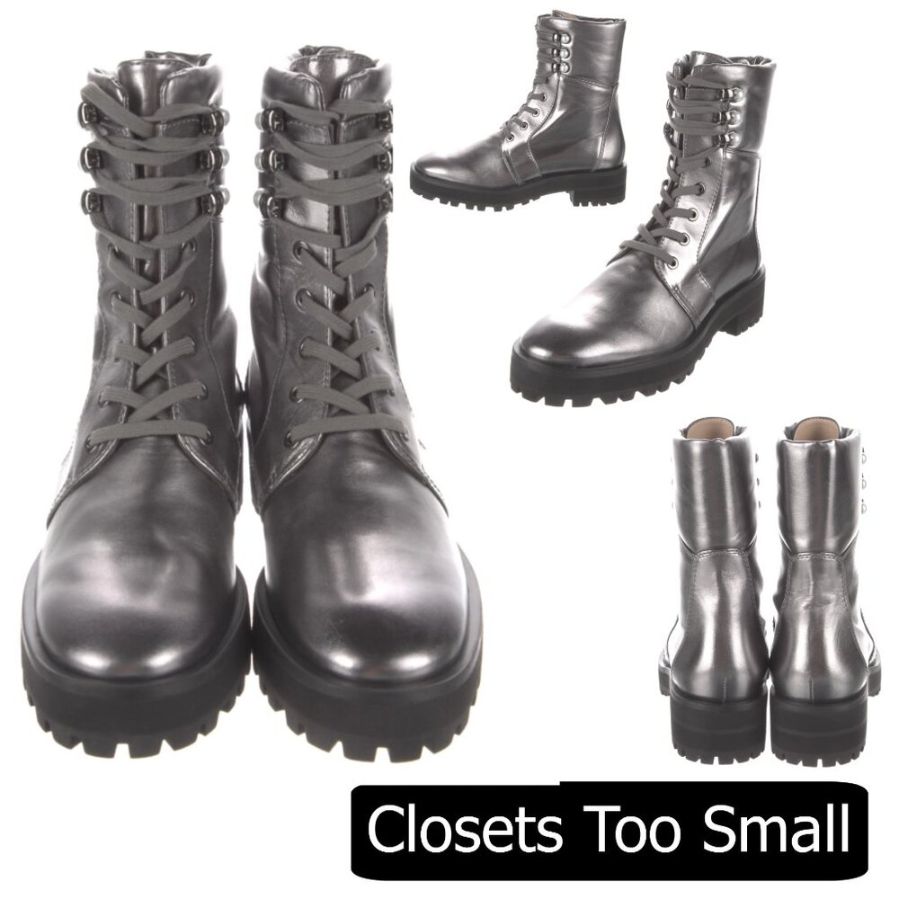 Stuart Weitzman Metallic Grey/Dark Pewter Combat Boots